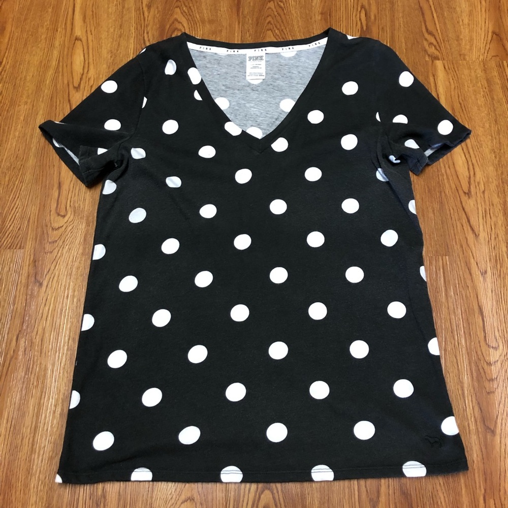 PINK polka dot vneck tee
